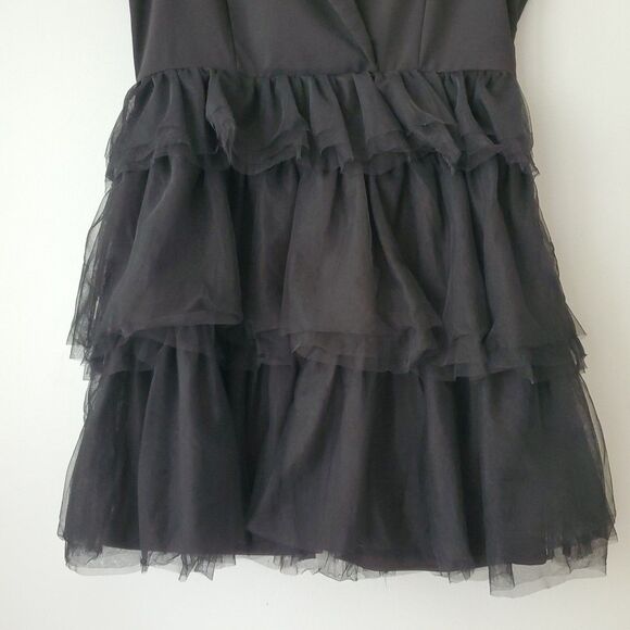 TCEC Black Sleeveless V Neck Layered Tulle Mini Dress Womens Large - Picture 3 of 8